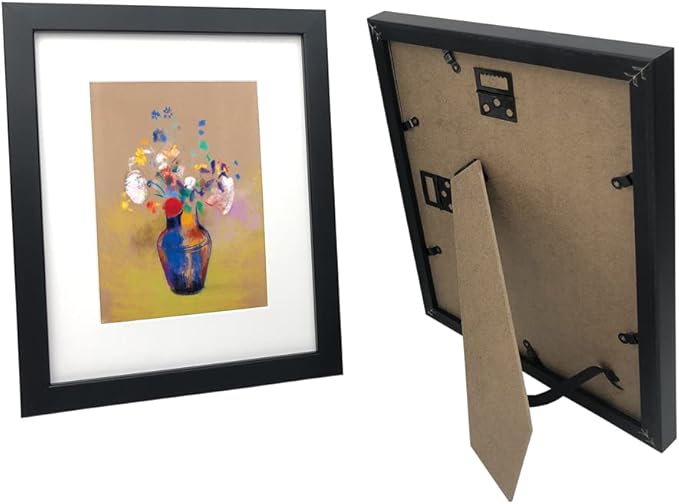 11x14 Picture Frame Set of 2 Made of Solid Wood Photo Frames with Real Glass for Pictures 8x10 with Mat or 11x14 Without Mat, Wall Mounting or Tabletop display Photo Frames in Black