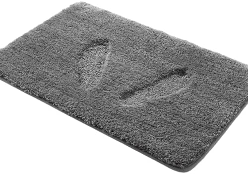 YHF Bathroom Rug Set 2Piece, Thick &Soft Microfiber Shaggy, U Shaped Contour, Machine Washable Bath Mats, Absorbent Bath Rugs, Non-slip Rubber Backing Bath Mat for Bathroom Floor, Tub and Shower, Grey