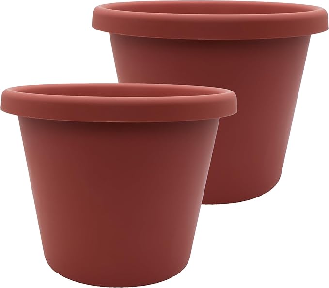 The HC Companies Classic Round Plastic Plant Pot w/Rolled Rim - Lightweight & UV Resistant Flower Pot for Herbs & More - Outdoor & Indoor Plant Pots w/Drainage (20 inch Clay, Pack of 2)