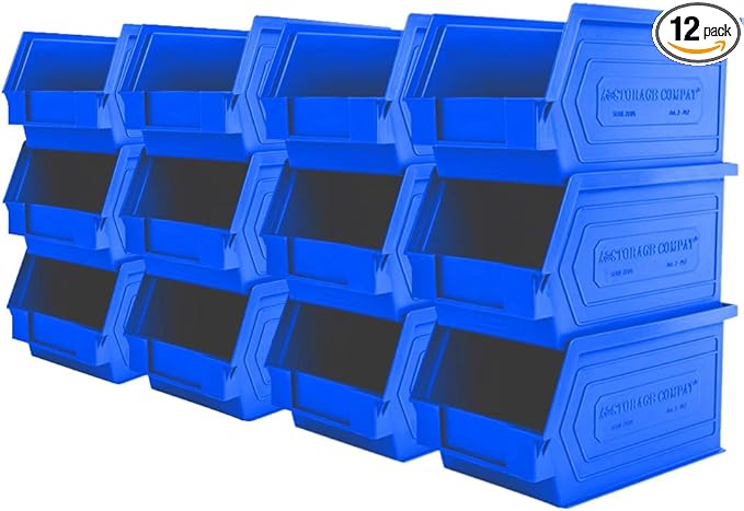 Plastic Storage Bins, Hanging, Stackable, Storage Organizer Bin for Warehouses, Workshops 9-Inch x 5-Inch x 5-Inch, Blue, 12-Pack