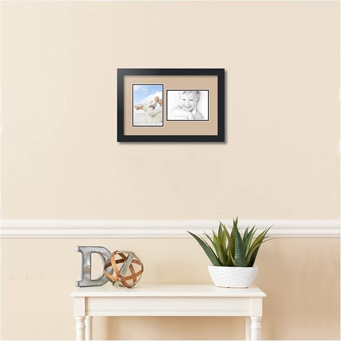 ArtToFrames Double-Multimat-106-782/89-FRBW26079 Collage Photo Frame Double Mat with 2-5x7 Openings and Satin Black Frame
