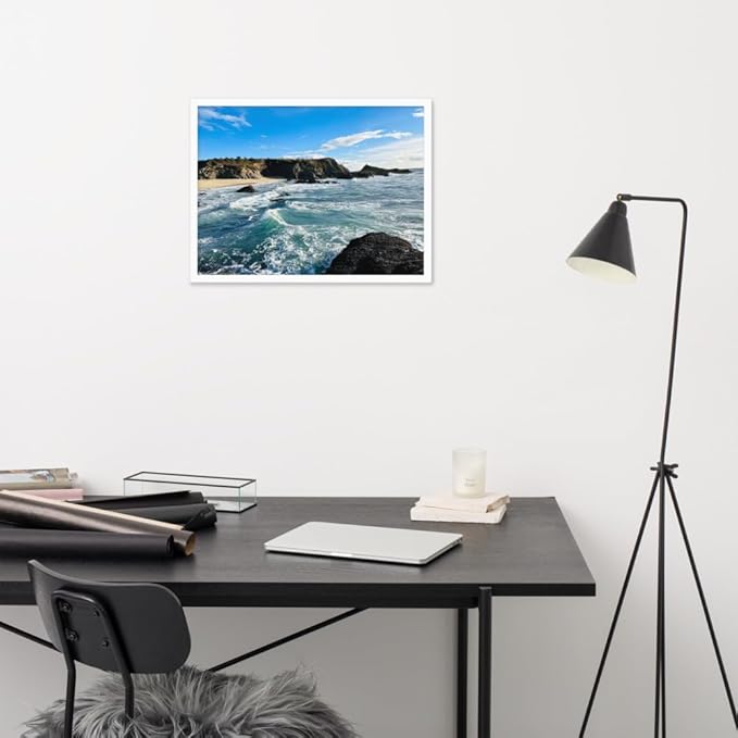 Bodega Bay Coastal Wall Art – Framed Ocean Photography Print – California Nature Landscape Poster – Seascape Decor for Living Room or Bedroom - (18x24 inches)- Wooden Framed (White)