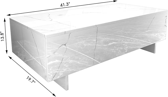COSVALVE 41" Marble White Cool Coffee Table for Living Room,Rectangular Glossy Smart Contemporary Center Table for Waiting Area,White