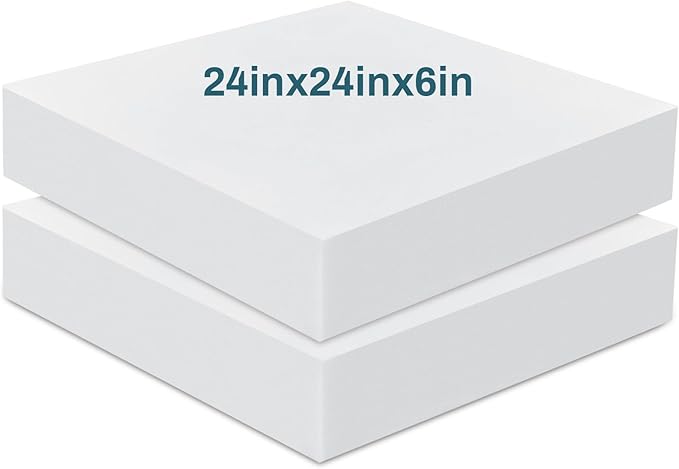 Frienda 2 Pack 6" x 24" x 24" Upholstery High Density Foam Cushion Replacement Square Cut to Size Foam Couch for Chair Couches Padding Shipping Packing DIY Cosplay Projects