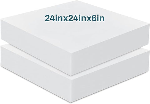 Frienda 2 Pack 6" x 24" x 24" Upholstery High Density Foam Cushion Replacement Square Cut to Size Foam Couch for Chair Couches Padding Shipping Packing DIY Cosplay Projects