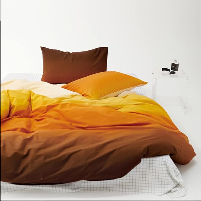 Pureant Orange Yellow Gradient Comforter Sets Queen Solid Yellow and Orange Bedding Comforters Cotton Women Girls Modern Orange Brown Gradient Soft Quilts Farmhouse Abstract Art Orange Blanket Warm
