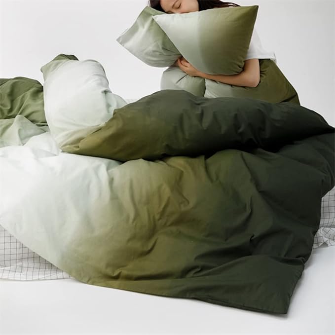 Pureant Army Green Gradient Comforter Sets California King Women Men Solid White and Green Bedding Comforters Cotton Modern Plain Dark Hunter Green Gradient Quilts Cal King Soft Green Blankets Durable