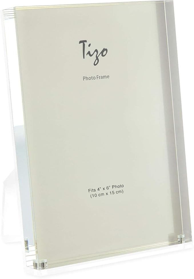 TIZO Design Vertical 4x6 Lucite Picture Frame, Durable 1 Inch Thick Clear Lucite & Magnetic Closures, Elegant & Practical Boutique Quality Photo Frame (Multiple Colors Available)
