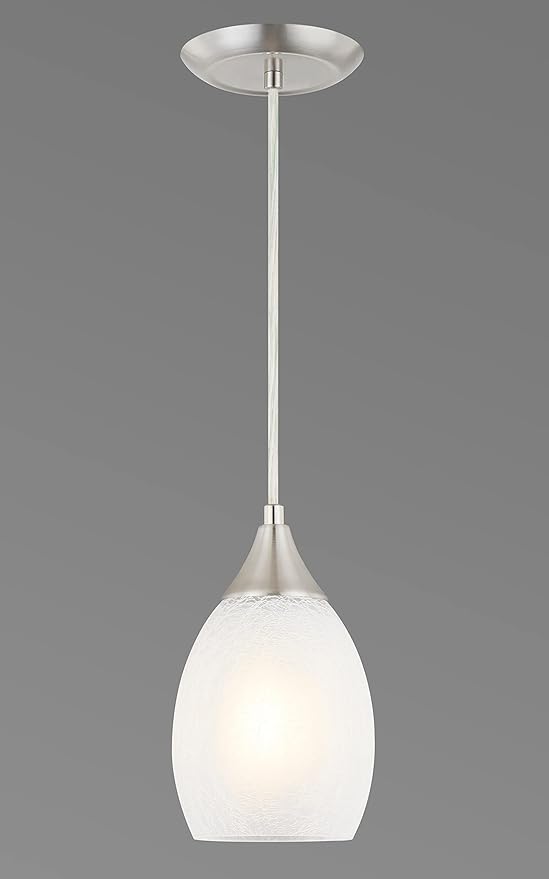 Glassland Pendant Lighting, 1 Light Mini Pendant Light in Brushed Nickel with Cracked Frosted Glass Shade, ETL Listed.