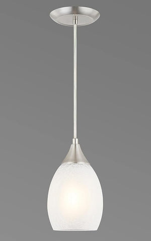 Glassland Pendant Lighting, 1 Light Mini Pendant Light in Brushed Nickel with Cracked Frosted Glass Shade, ETL Listed.