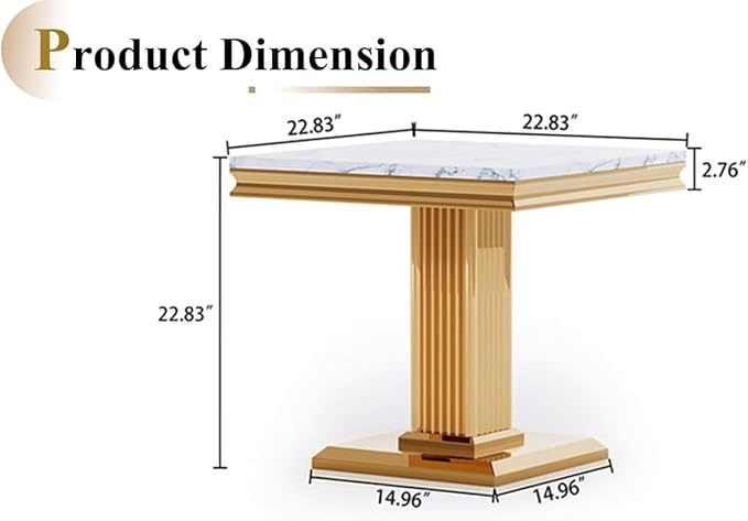 SSLine Modern White Faux Marble End Table Luxury Square Sofa Side Table with Gold Pedestal Base Mid-Century Elegant Bedside Table w/Mirrored Stainless Steel Frame for Living Room Bedroom