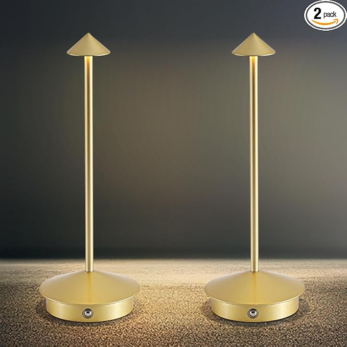 2 Pack Cordless Table Lamp Battery Lamp, Portable LED Desk Lamps,6000mAh Rechargeable Battery Operated Lighting for Bedroom Dining Room Restaurant Patio Shop Camping Night Light (Gold)