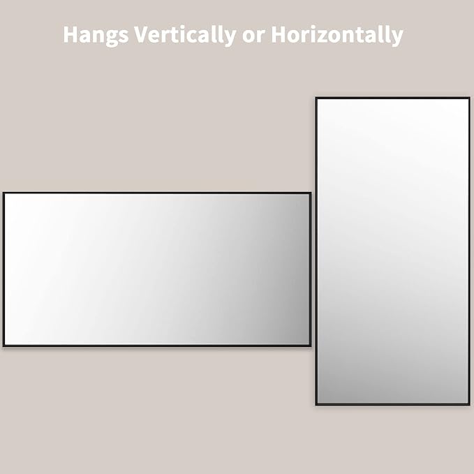 LOAAO 72"X36" Black Rectangle Bathroom Mirror Wall, Matte Black Aluminum Alloy Frame, Tempered Glass, Hangs Vertically or Horizontally, Easy to Install