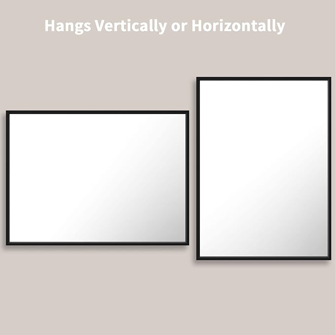 LOAAO 22"X30" Black Rectangle Bathroom Mirror Wall, Matte Black Aluminum Alloy Frame, Hangs Vertically or Horizontally, Easy to Install