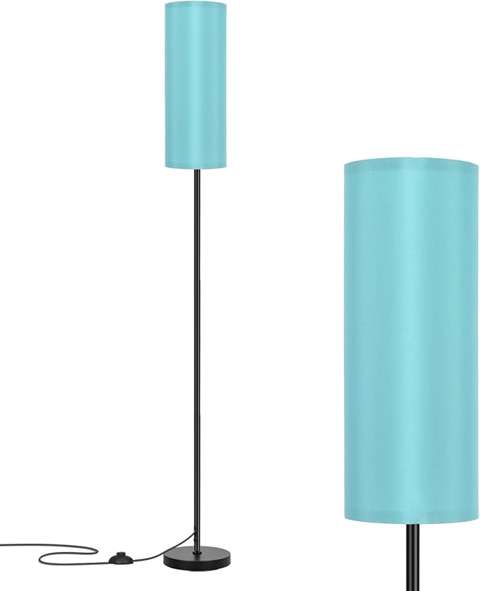 FRIDEKO HOME Floor Lamp with Turquoise Shade, Simple Design with Foot Pedal Switch, Small Tall Lamps for Living Room Bedroom, Corner Floor Stand Light with Black Pole Lamp (No Remote，No Bulb)