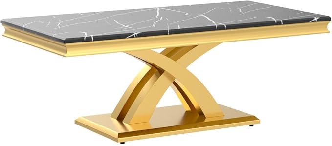 AUZ 48“ Black and Gold Coffee Table for Living Room, Guest Hall, Luxury Rectangle Center Table with Polished Metal Base