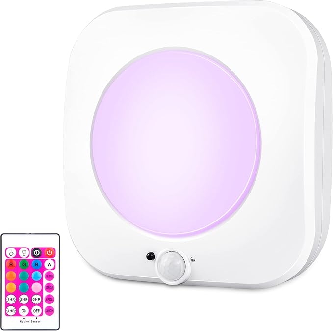 LUXSWAY LED Motion Sensor Ceiling Light Battery Operated with Remote Control,Multi Colors Changing Ceiling Lamp,Cordless Shower Accessories Closet Light with Timer for Bedroom,Kitchen,Hallway,250LM