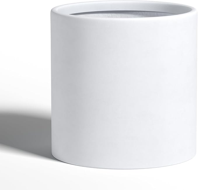 DTY Signature Mount Powell Fiberstone Planter - 20 Inch Jumbo White Cylindrical Mid-Century Modern Home Decor Indoor & Outdoor Plant Pot - Durable Planters for Indoor Plants, Outdoor Spaces