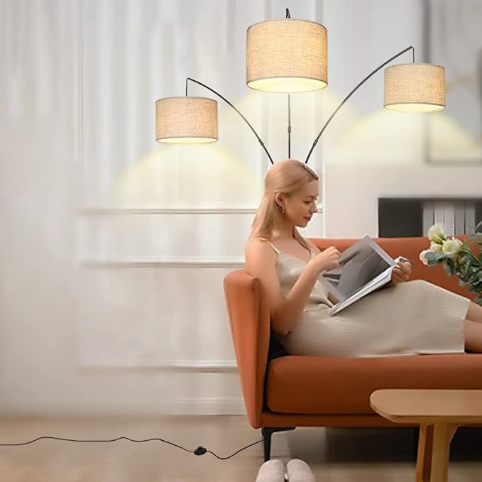 DLLT 3-Light Arc Floor Lamp, Modern LED Floor Lamp with Hanging Lampshades, 79 Inches Tall Standing Lamp with 3-Way Switch for Living Room Bedroom Reading Office Lighting, E26 Base, 9W Bulbs Included