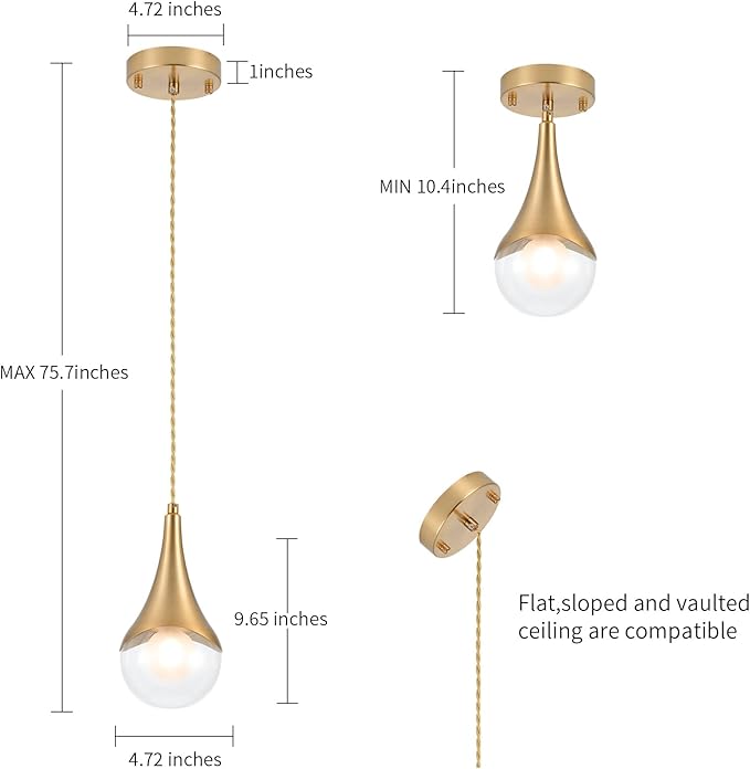 MWZ Gold Pendant Lights Kitchen Island 3 Pack, Modern Brass Raindrop Pendant Light Fixture Over Table with Clear Glass Globe Shade,Mini Teardrop Chandelier,Adjustable Cord Hanging Lighting for Sink