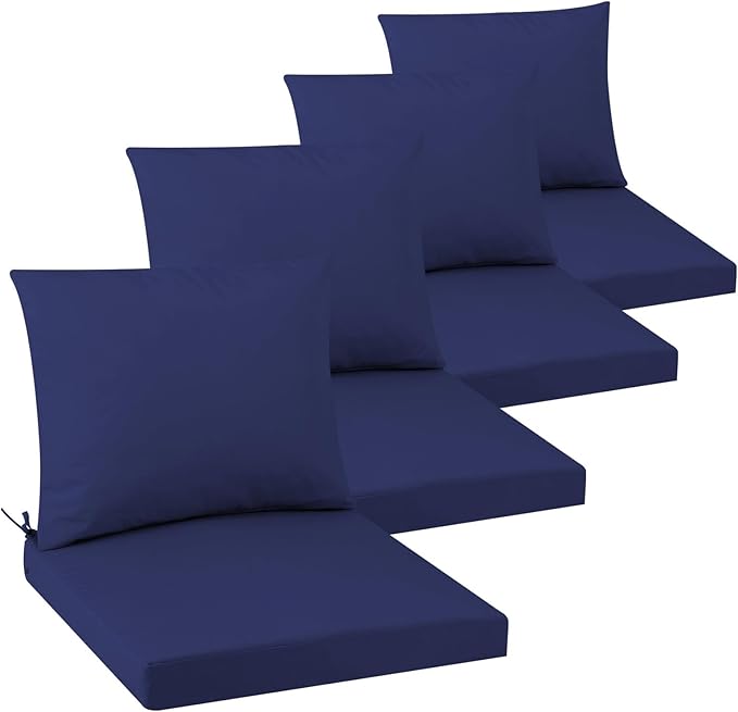Outdoor Seat Cushion Set 22 x 22 In, Water-Resistant & Fade-Resistan, Patio Furniture Cushions with Removable Cover Deep Seat & Back Cushion with Handle and Adjustable Straps for Chair Sofa,4PC