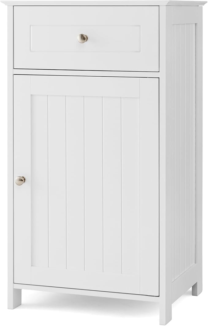 Tangkula Small Bathroom Cabinet for Small Spaces, Freestanding Single Door Bathroom Storage with Adjustable Shelf, Anti-Tipping Device, Smooth Drawer, Floor Cabinet for Living Room
