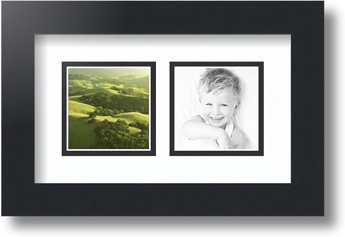 ArtToFrames Double-Multimat-777-61/89-FRBW26079 Collage Photo Frame Double Mat with Openings & Satin Black Frame, Super White, 2 - 8x12