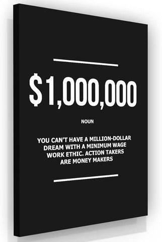 SuccessHunters 1 Million Dollar Definition Wall Art Motivational Office Decor Millionaire Canvas Print, Money Modern Art Print, $1,000,000 Financial Artwork, Money Never Sleeps Canvas (18" x 12" in)