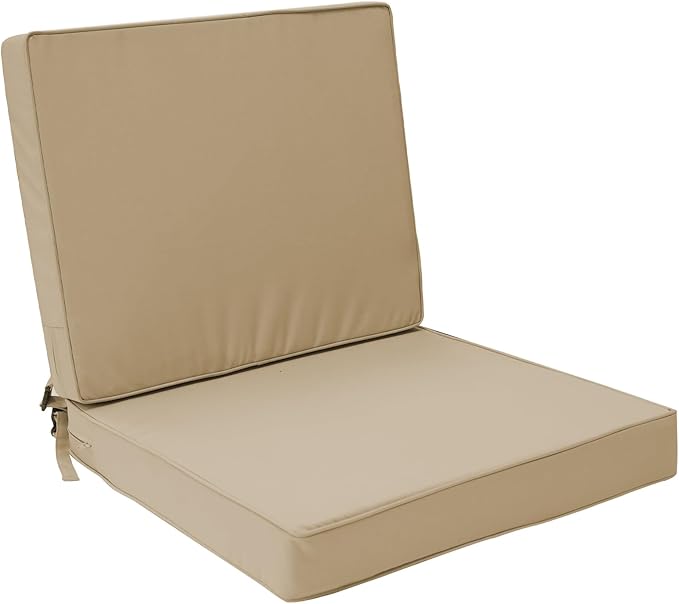 Outdoor Deep Seat Cushion Set 22" x 22", Water Repellent & Fade Resistant Cushion for Patio Furniture, Back & Seat Cushion with Removable Covers for Sofa, Couch, Beige