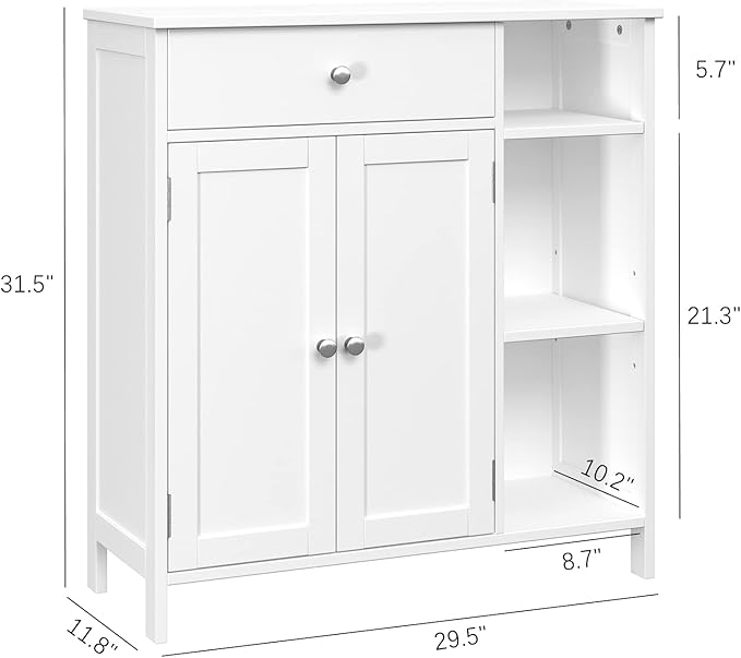Irontar Bathroom Cabinet with Doors, Bathroom Floor Cabinet with Drawer & Adjustable Shelf, Kitchen Cupboard Storage for Living Room, Entryway, White