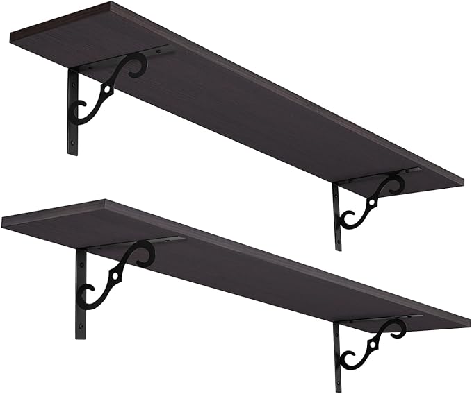 DINZI LVJ Long Wall Shelves, 39.4 Inch Large Floating Shelves Set of 2, Wide Display Shelf Wall Mounted with Brackets, Easy Hanging for Living Room, Toilet, Office, Bedroom, Espresso