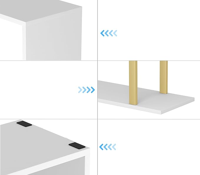 Yusong Geometric Bookcase, S Shaped Bookshelf 6-Tier Book Shelves for Bedroom, Modern Wood Decorative Display Shelf Tall Book Case for Home Office, Gold and White