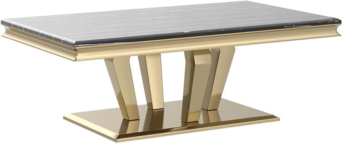 ACEDÉCOR Gold Coffee Table, 48 inch Rectangle Living Room Coffee Table with Polished Geometric Base, Black and Gold Tea Table for Home, Office, Reception Room