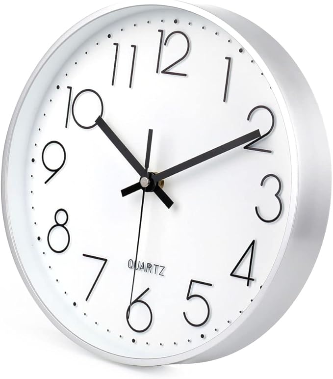 jomparis Silver Wall Clock 13.5 Inch Battery Operated Silent & Non-Ticking Wall Clock