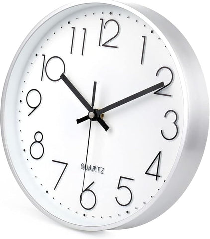 jomparis Silver Wall Clock 13.5 Inch Battery Operated Silent & Non-Ticking Wall Clock