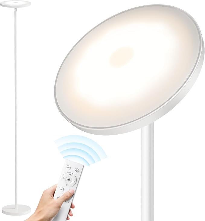 SUNMORY Floor Lamps for Living Room, 32W/3000LM Super Bright LED Floor Lamp with Remote Control, 69" Tall Standing Lamp with Stepless Dimmable, Modern Torchiere Corner Lamp for Bedroom, Office White