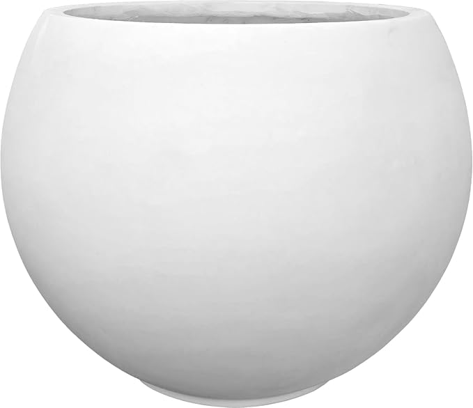 17 H x 21" Dia (15" Pot Opening) White Round Fiberstone Tall Planter with Drainage Hole, Indoor/Outdoor Large Plant