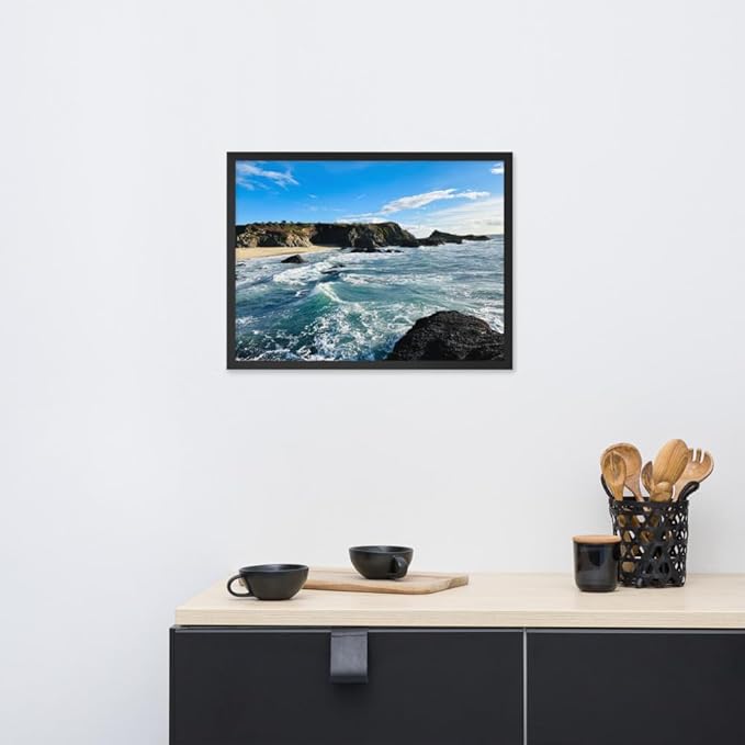 Bodega Bay Coastal Wall Art – Framed Ocean Photography Print – California Nature Landscape Poster – Seascape Decor for Living Room or Bedroom (18x24 inches)- Wooden Framed (Black)