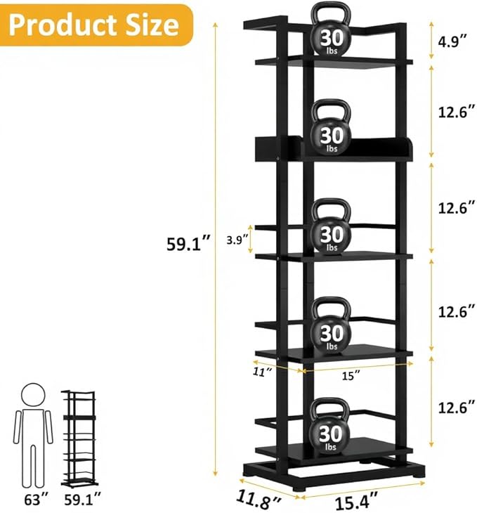 Hosfais Book Shelf Tall Bookshelf: 5 Tier Wood Bookcase with Metal Edge Protection Industrial Narrow Bookshelf Corner Storage Organizer Display Book Rack for Living Room Bedroom Home Office (Black)