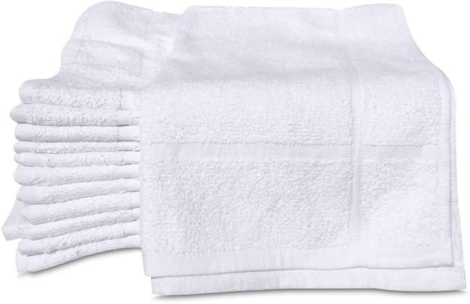 GOLD TEXTILES 12 Pack White Bath Mat Towels 20x30 Inches (Not a Bathroom Rug)- Cotton Blend Washable Economy Hotel Bath Mats
