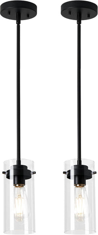 EAPUDUN Pendant Lights (2 Packs), Hanging Lights Fixtures, Clear Glass Shade Kitchen Lighting, Matte Black Farmhouse Kitchen Dining Table Ceiling Lights -PDA1353-B-MBK