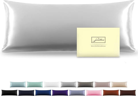 Silk Body Pillowcase Mulberry Silk Pillow Cases with Zipper Soft Breathable Smooth Cooling 20x54 inches Pillowcase for Sleep (Silver Grey,20"X 54",1Pcs)