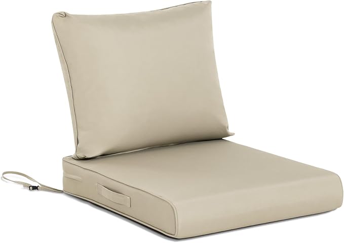 BPS 25x25 Inch Deep Seat Outdoor Cushion Set, Khaki Fade-Resistant and Water-Resistant Patio Chair Cushion for Wicker Chairs, Sofas, Love Seats