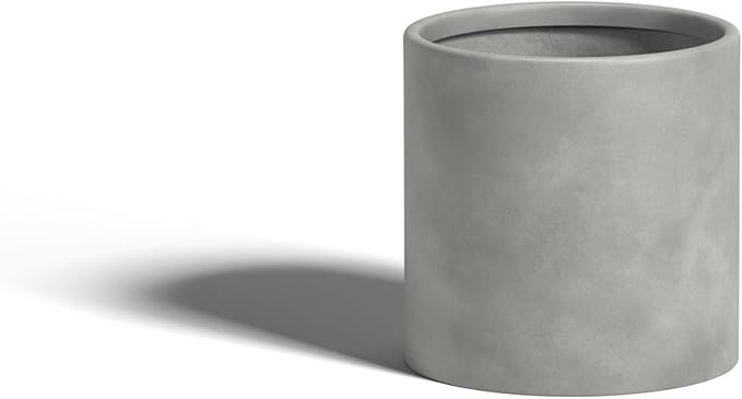 DTY Signature Mount Powell Fiberstone Planter - 10 Inch Small Gray Cylindrical Mid-Century Modern Home Decor Indoor & Outdoor Plant Pot - Durable Planters for Indoor Plants, Outdoor Spaces