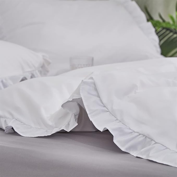 Pureant White Comforter Set Full Boho Lace Bedding Comforter Solid Color Ruffle Vintage Farmhouse Comforter Women Girls White Shabby Chic Quilts Lightweight Fluffy Ruffled Fringe Bed