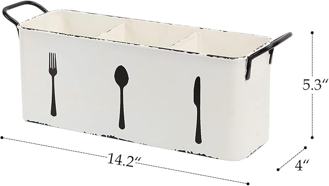 NIKKY HOME Farmhouse Utensil Holder for Countertop, Flatware Cutlery Caddy Silverware Holder Spoons Knives Forks Organizer Kitchen Decor - Distressed White
