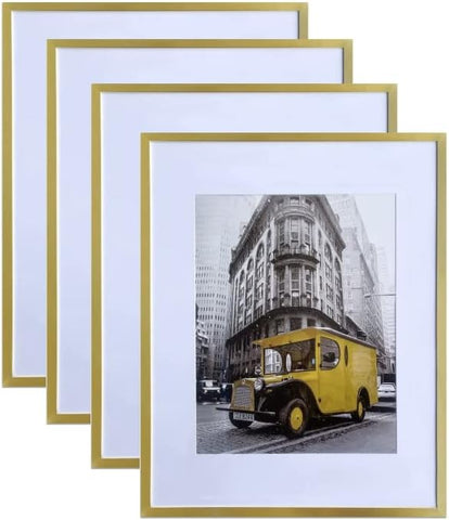 Art Emotion Gold Picture Frame Set - 20x24 Frame with Mat for 16x20 Picture or 20x24 Without Mat, Versatile Horizontal and Vertical Display for Wall - Pack of 4.