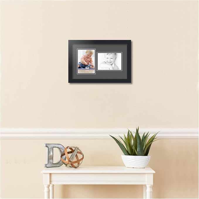 ArtToFrames Collage Photo Frame Double Mat with 2 - 5x7 Openings and Satin Black Frame