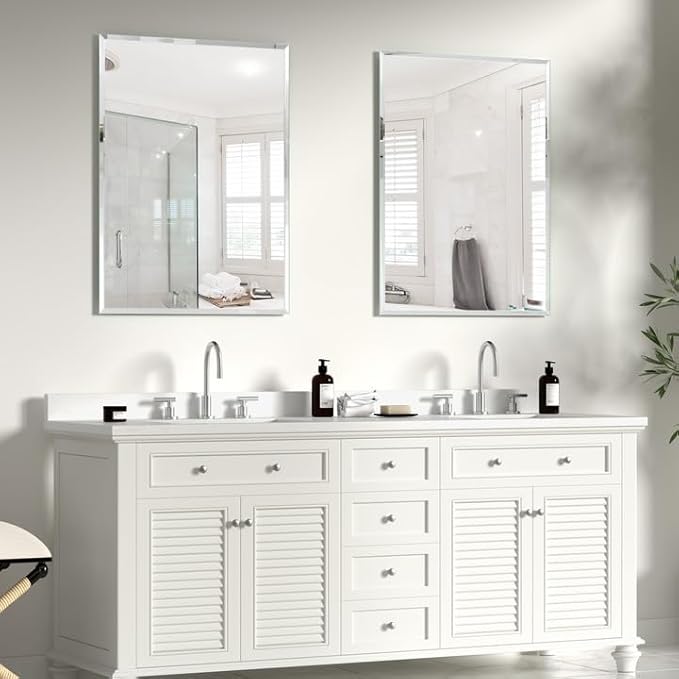 KOHROS Rectangular Wall Mirror Frameless Bathroom Mirror 18” x 24" Beveled Edge Mirror for Vanity and Entryway Hang Horizontally or Vertical
