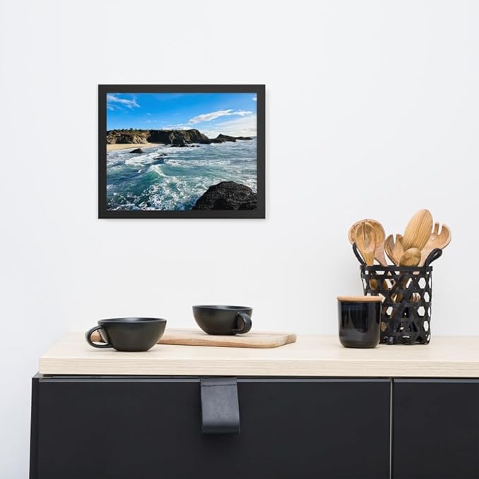Bodega Bay Coastal Wall Art – Framed Ocean Photography Print – California Nature Landscape Poster – Seascape Decor for Living Room or Bedroom (11x14 inches) - Wooden Framed (Black)